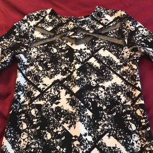 Black and white printed dress with mesh detail